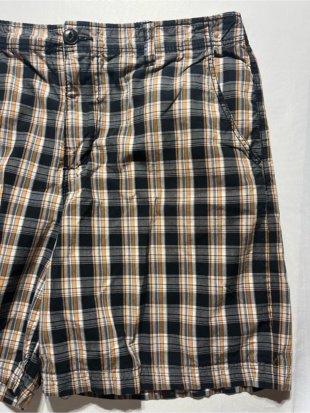 Vintage Foot Locker Men's 36 Waist Plaid Cotton Shorts - Black and Orange